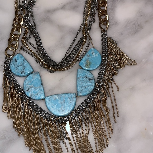 Blue Necklace Multi Strand chain fringe 24 inches long nwot - Picture 2 of 3